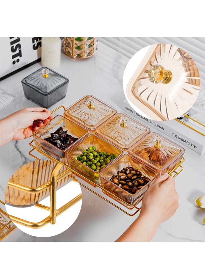 CHIYLE 6 pcs Serving Bowls Set with Gold Metal Rack Tray, Removable Condiment Dishes for Fruit, Dessert, Appetizers, Nuts, Snacks & Candy - Image 4